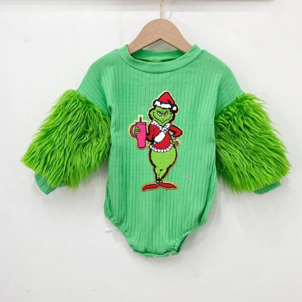 Baby Grinch Towel Embroidery Romper