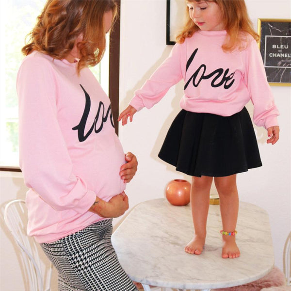 Pink Love Print Family Sweatshirt pawlulu