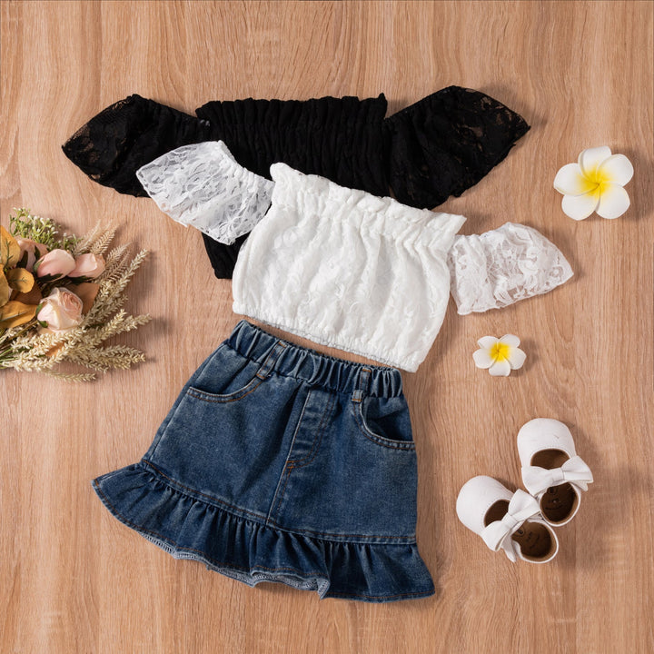 Lace Strapless Top Denim Skirt Pawlulu