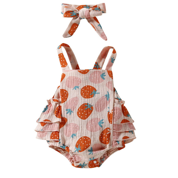 Baby Strawberry Print Rompers Pawlulu